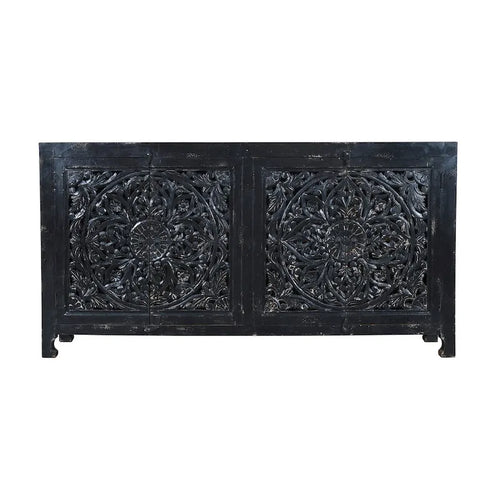 Buffet bahut sculpté main 4 portes noir