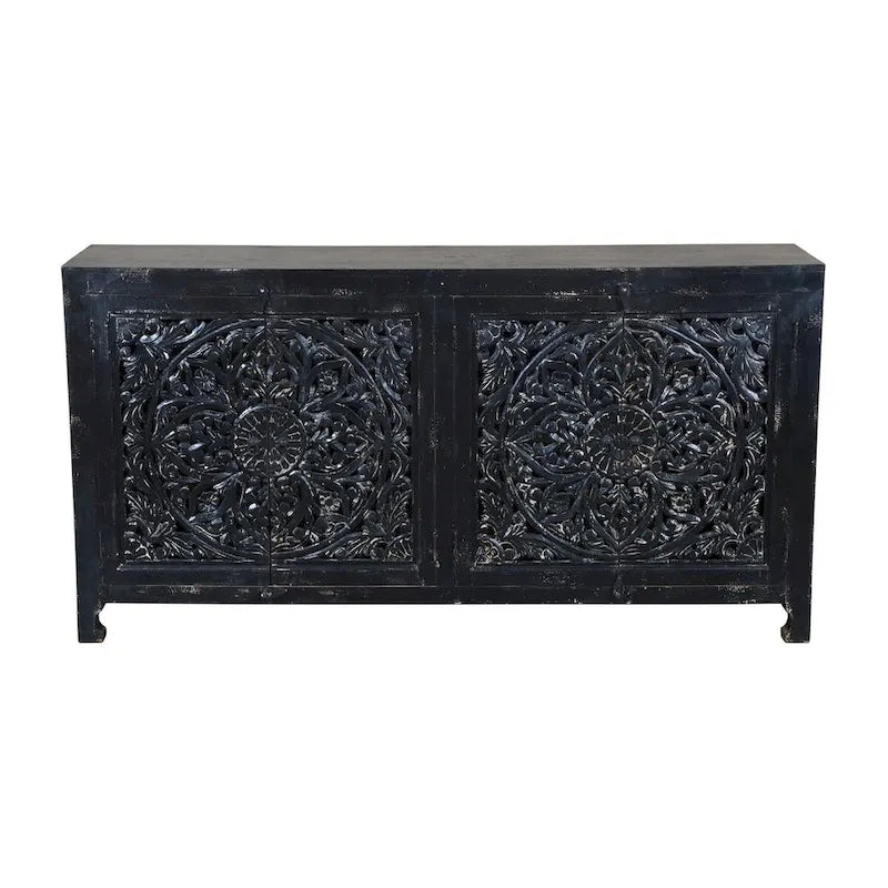 Buffet bahut sculpté main 4 portes noir