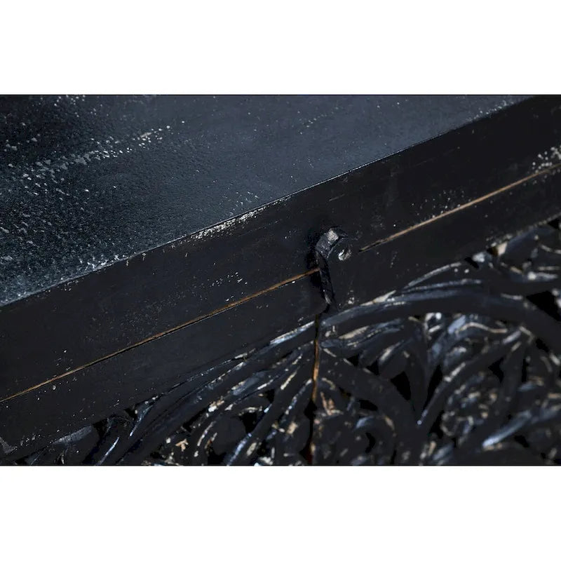 Buffet bahut sculpté main 4 portes noir