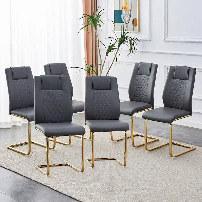 Lot de 6 chaises de salle à manger, gris / noir / blanc, assise en cuir PU, pieds en métal