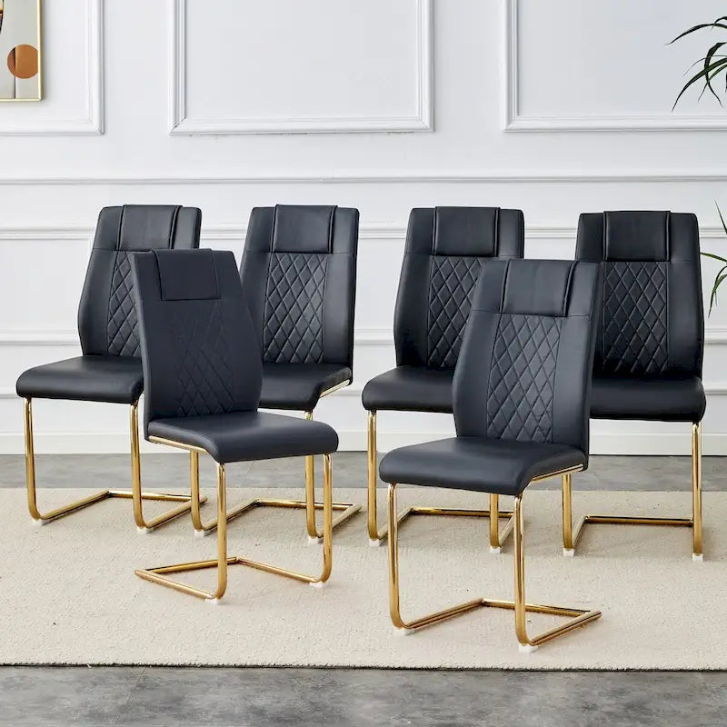 Lot de 6 chaises de salle à manger, gris / noir / blanc, assise en cuir PU, pieds en métal