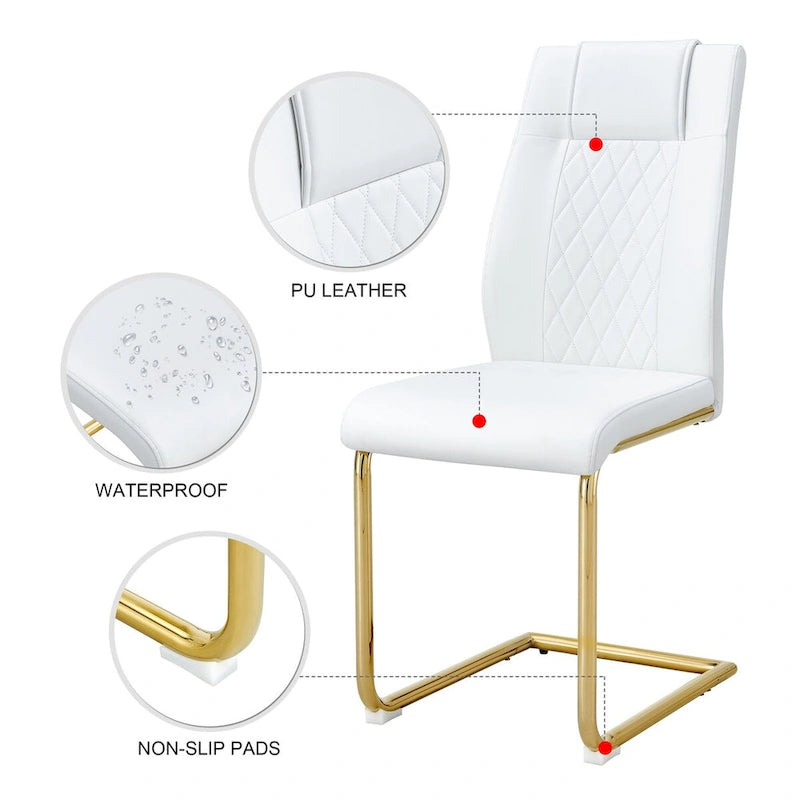 Lot de 6 chaises de salle à manger, gris / noir / blanc, assise en cuir PU, pieds en métal