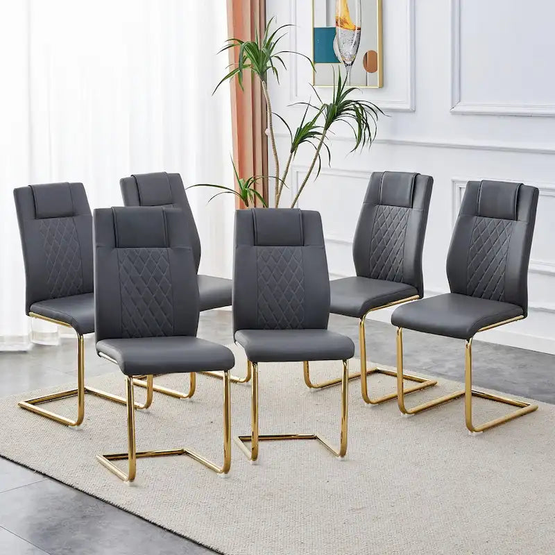 Lot de 6 chaises de salle à manger, gris / noir / blanc, assise en cuir PU, pieds en métal