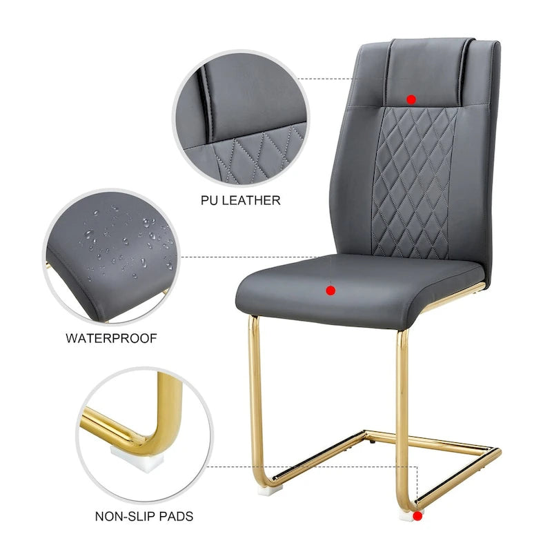 Lot de 6 chaises de salle à manger, gris / noir / blanc, assise en cuir PU, pieds en métal