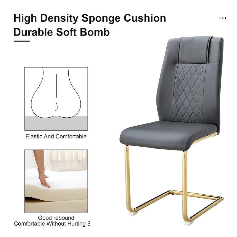 Lot de 6 chaises de salle à manger, gris / noir / blanc, assise en cuir PU, pieds en métal