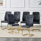 Lot de 6 chaises de salle à manger, gris / noir / blanc, assise en cuir PU, pieds en métal