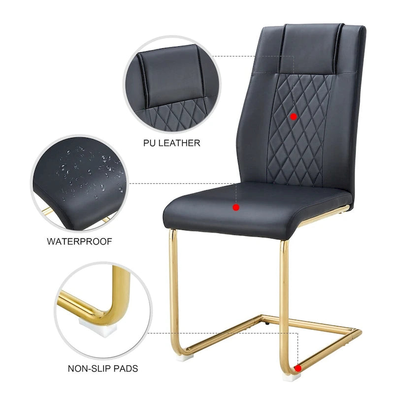 Lot de 6 chaises de salle à manger, gris / noir / blanc, assise en cuir PU, pieds en métal