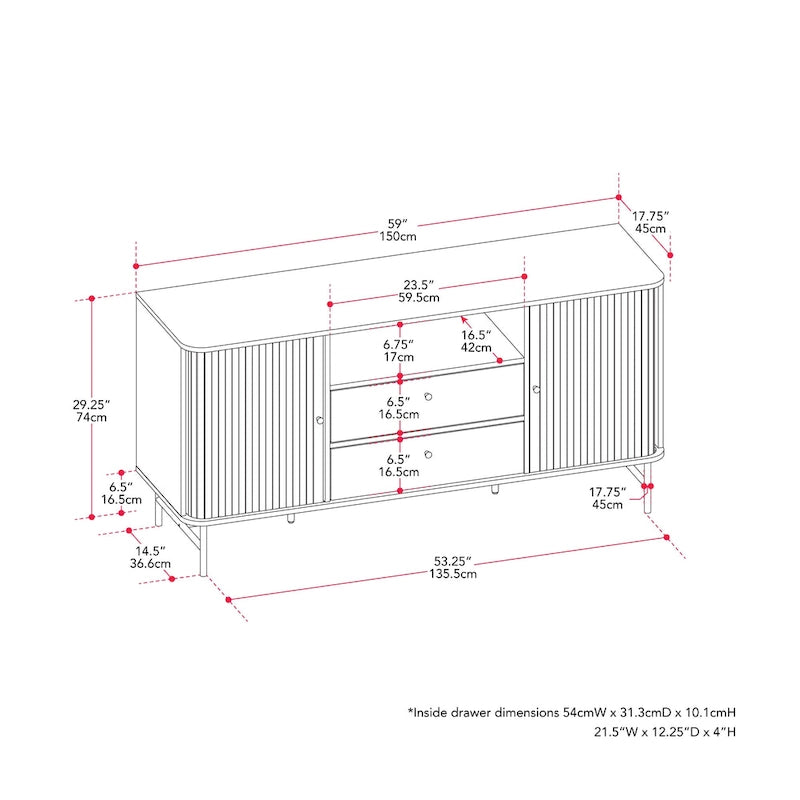 Buffet en bois clair / blanc avec portes coulissantes – Places assises pour 1, Convient pour 2 à 4 utilisateurs