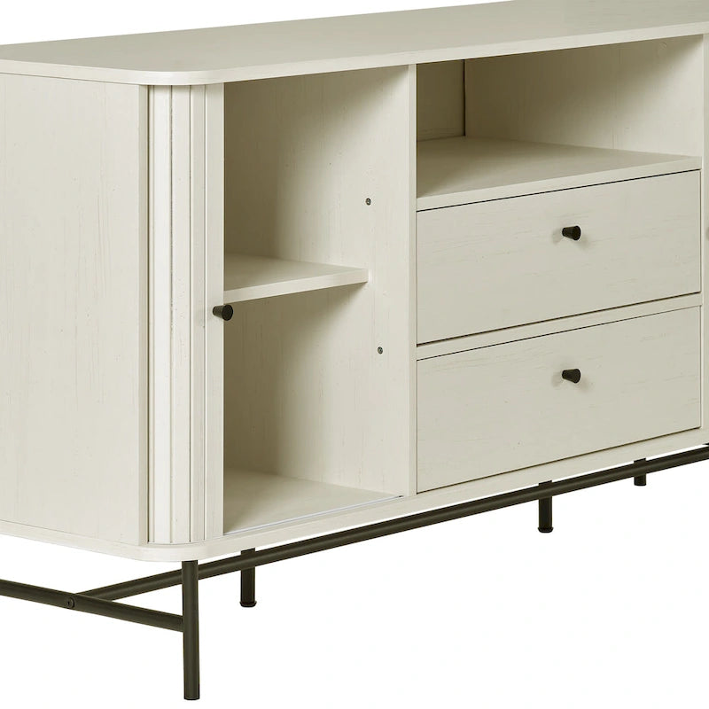 Buffet en bois clair / blanc avec portes coulissantes – Places assises pour 1, Convient pour 2 à 4 utilisateurs