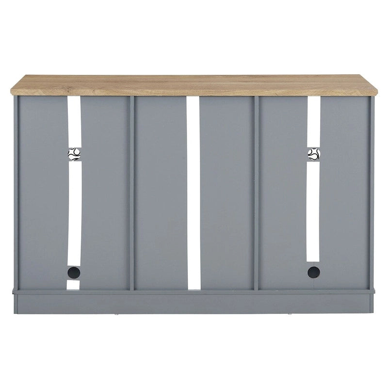 Buffet bas bleu clair avec tiroirs et portes vitrées, 2 portes
