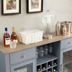 Buffet bas bleu clair avec tiroirs et portes vitrées, 2 portes