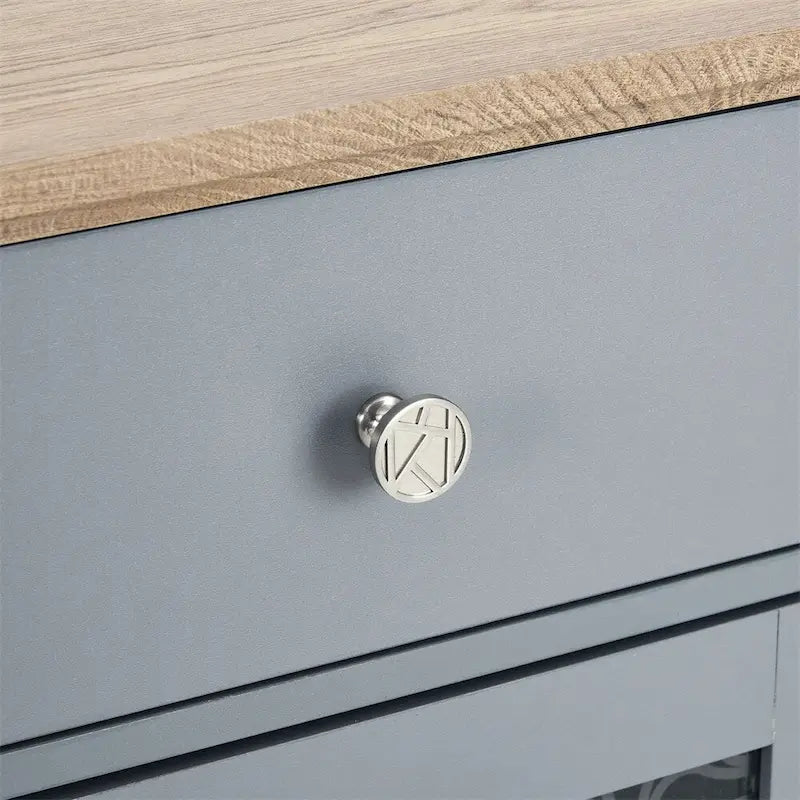 Buffet bas bleu clair avec tiroirs et portes vitrées, 2 portes