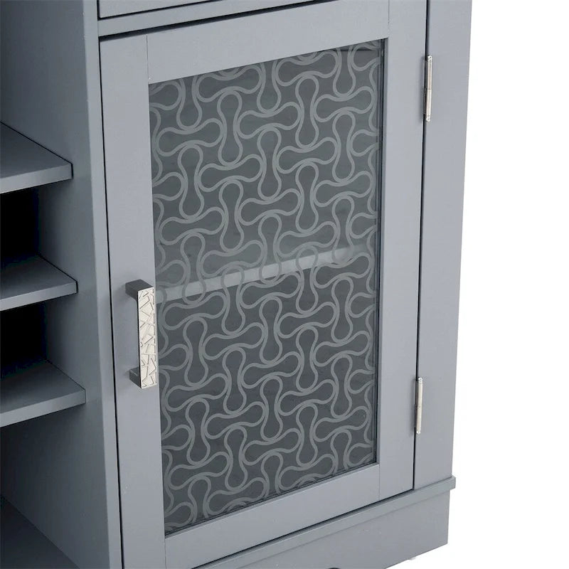 Buffet bas bleu clair avec tiroirs et portes vitrées, 2 portes