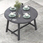 Table à manger ronde extensible, gris/bois naturel cérusé, style rétro, 4 places