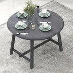 Table à manger ronde extensible, gris/bois naturel cérusé, style rétro, 4 places