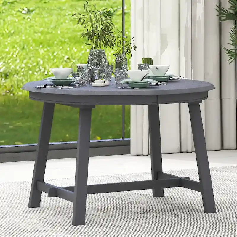 Table à manger ronde extensible, gris/bois naturel cérusé, style rétro, 4 places