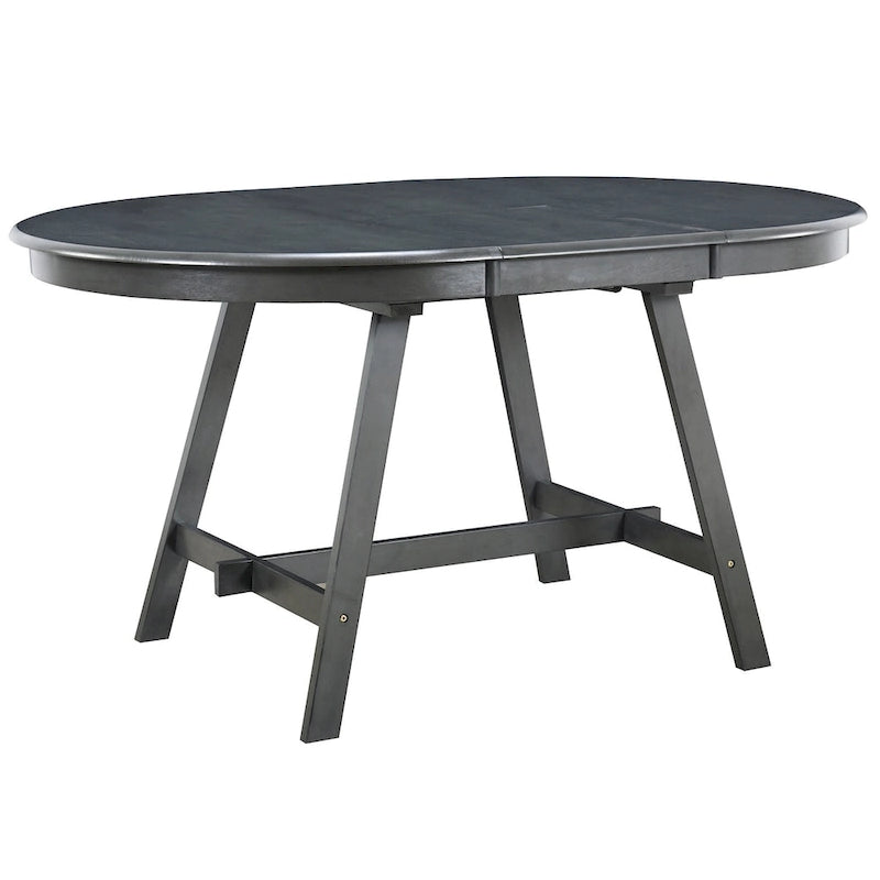 Table à manger ronde extensible, gris/bois naturel cérusé, style rétro, 4 places