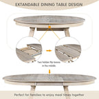 Table à manger ronde extensible, gris/bois naturel cérusé, style rétro, 4 places