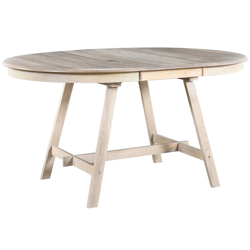 Table à manger ronde extensible, gris/bois naturel cérusé, style rétro, 4 places