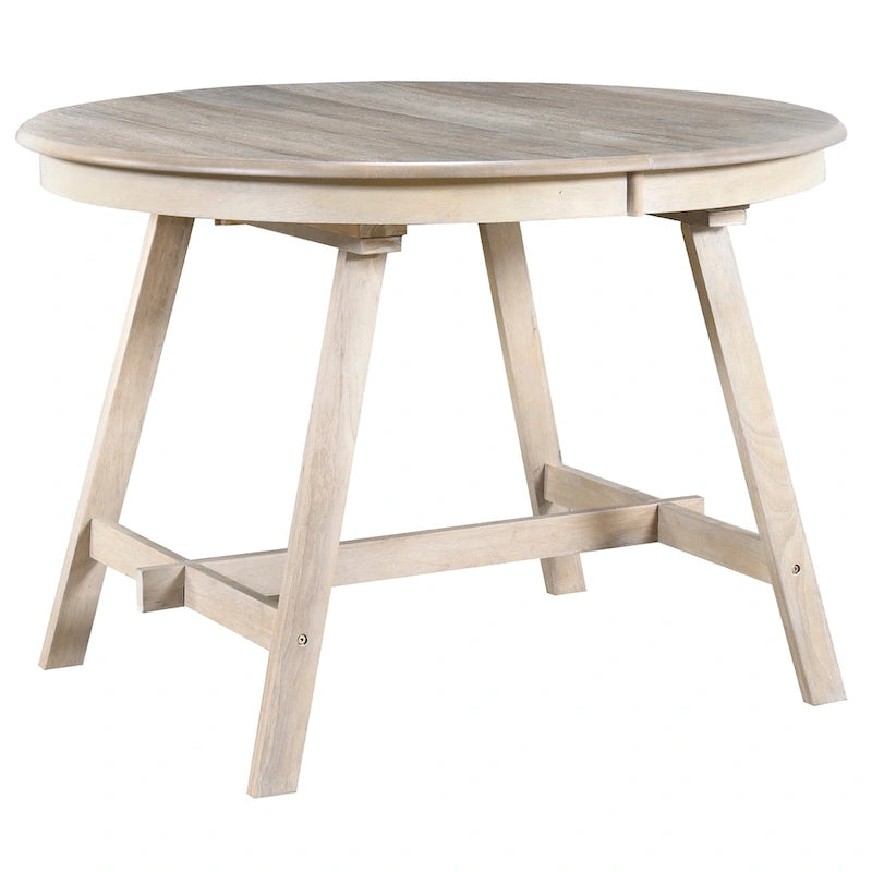 Table à manger ronde extensible, gris/bois naturel cérusé, style rétro, 4 places