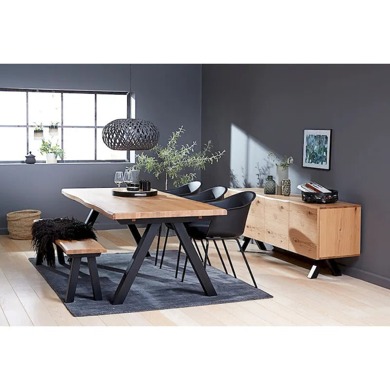 Table de salle à manger en chêne sauvage/bord ondulé noir – 6 à 8 places