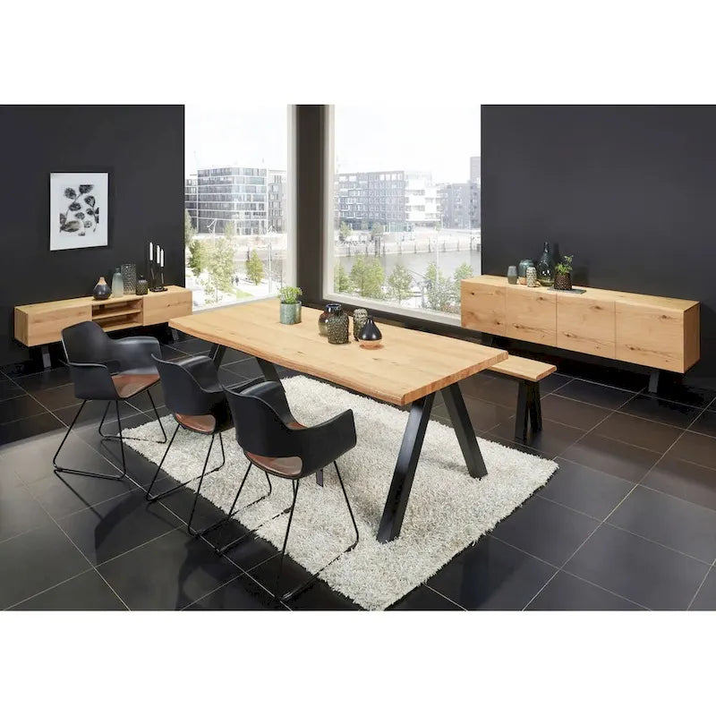 Table de salle à manger en chêne sauvage/bord ondulé noir – 6 à 8 places