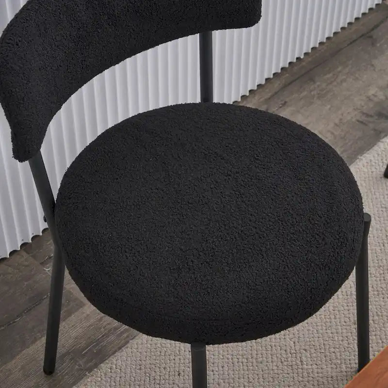 Lot de 4 chaises de salle à manger Teddy en tissu, Blanc/Noir, Pieds en métal