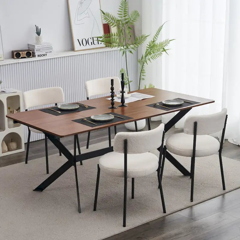 Lot de 4 chaises de salle à manger Teddy en tissu, Blanc/Noir, Pieds en métal