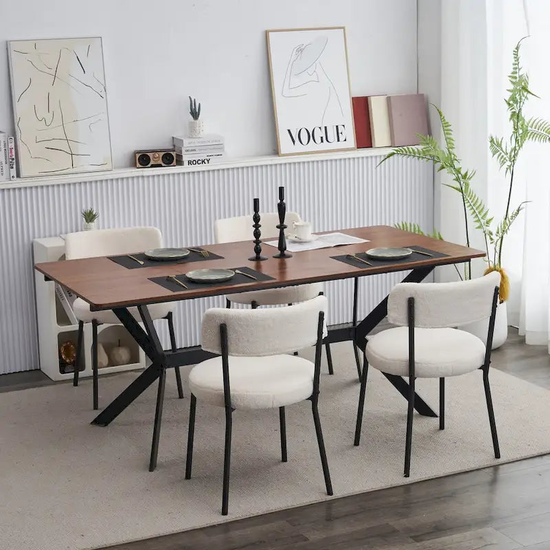 Lot de 4 chaises de salle à manger Teddy en tissu, Blanc/Noir, Pieds en métal