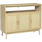 Buffet en bois naturel avec portes en rotin, montage par 1 personne
