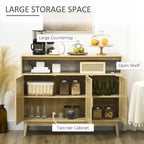 Buffet en bois naturel avec portes en rotin, montage par 1 personne