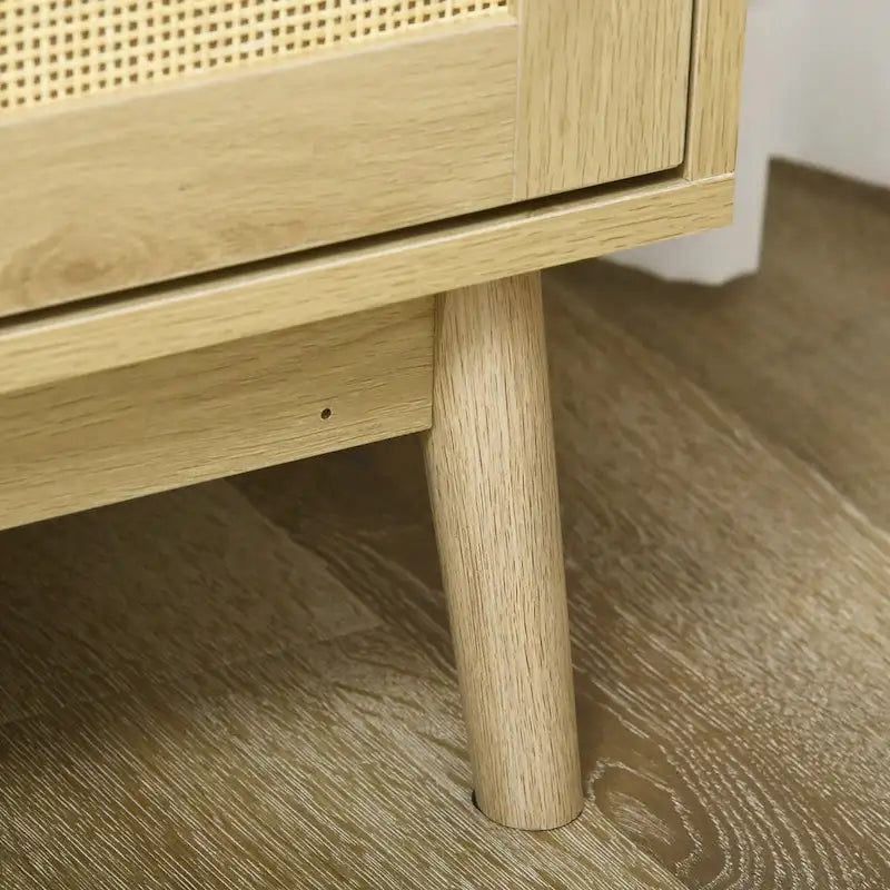 Buffet en bois naturel avec portes en rotin, montage par 1 personne