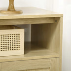 Buffet en bois naturel avec portes en rotin, montage par 1 personne