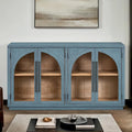 Buffet rétro 4 portes, bleu marine/noir, avec étagères réglables