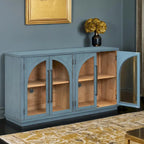 Buffet rétro 4 portes, bleu marine/noir, avec étagères réglables