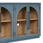 Buffet rétro 4 portes, bleu marine/noir, avec étagères réglables