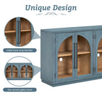 Buffet rétro 4 portes, bleu marine/noir, avec étagères réglables