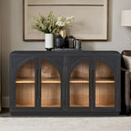 Buffet rétro 4 portes, bleu marine/noir, avec étagères réglables