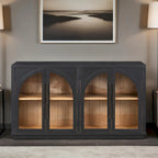 Buffet rétro 4 portes, bleu marine/noir, avec étagères réglables