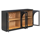 Buffet rétro 4 portes, bleu marine/noir, avec étagères réglables