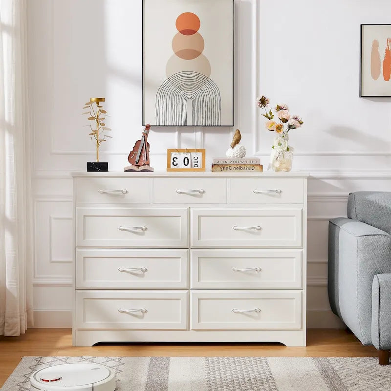 Commode noire/blanche à 9 tiroirs, style fermier, pour 1 personne