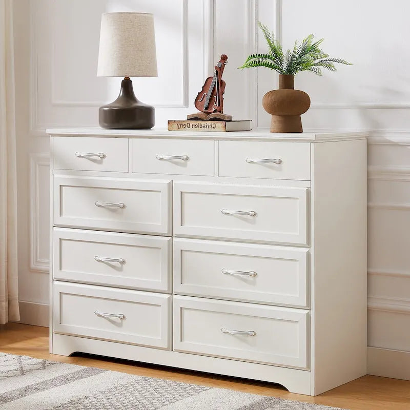 Commode noire/blanche à 9 tiroirs, style fermier, pour 1 personne