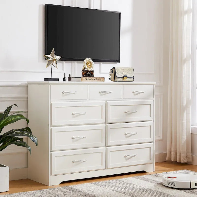 Commode noire/blanche à 9 tiroirs, style fermier, pour 1 personne