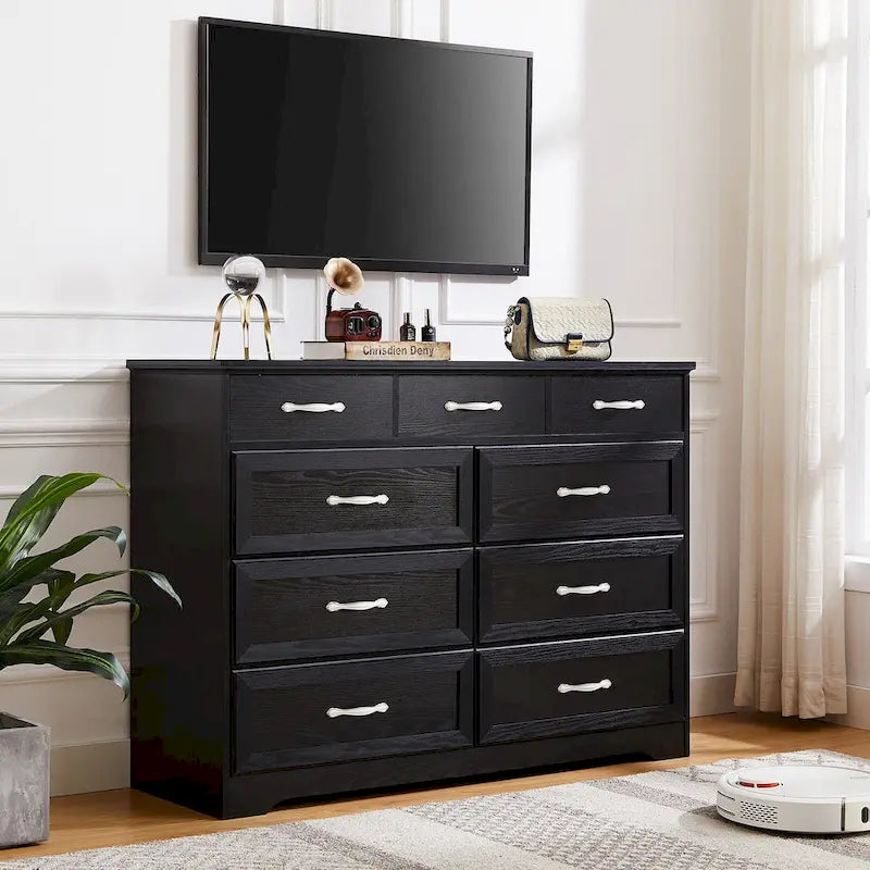 Commode noire/blanche à 9 tiroirs, style fermier, pour 1 personne