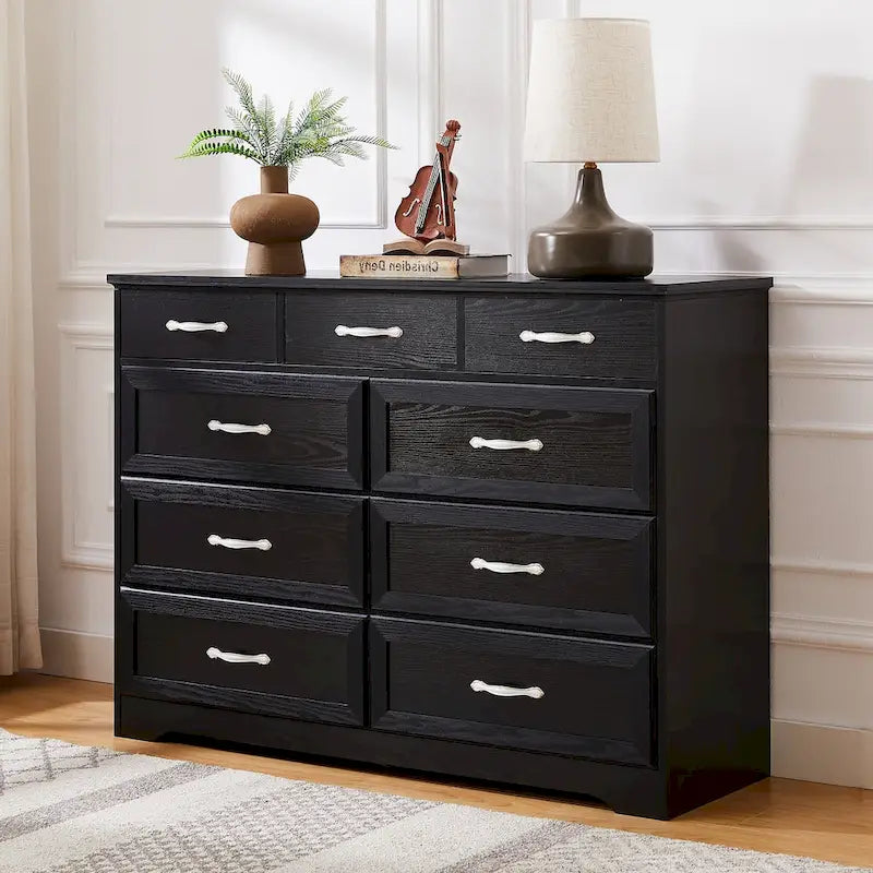 Commode noire/blanche à 9 tiroirs, style fermier, pour 1 personne