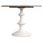 Table à manger ronde en bois vieilli crème, 4 places