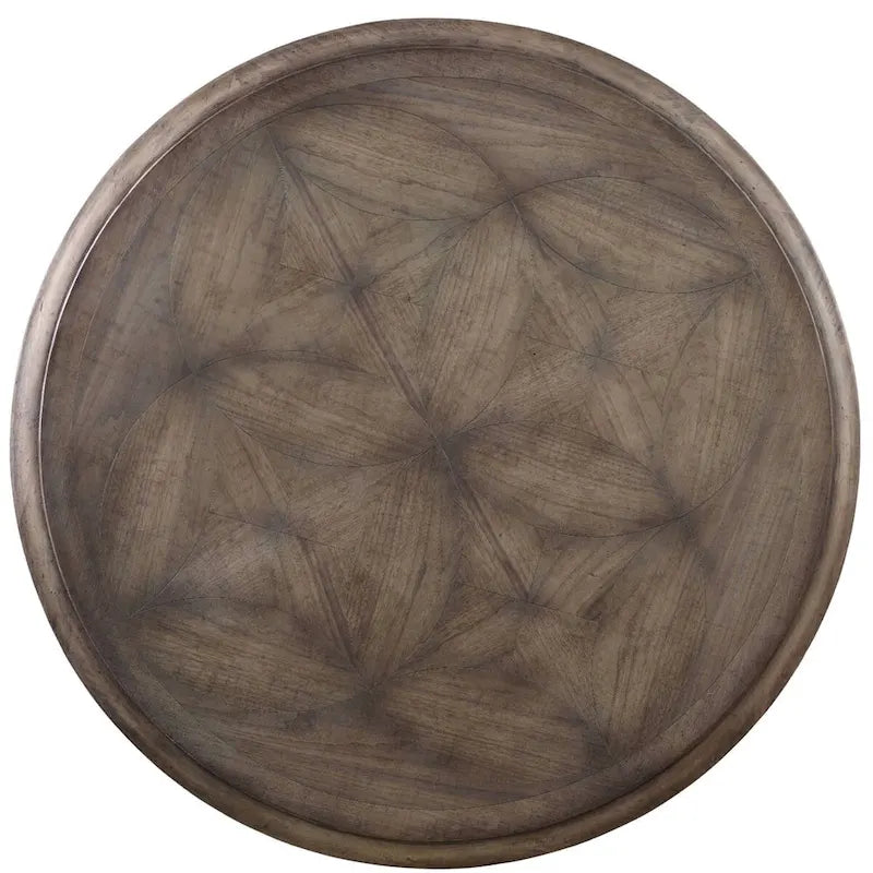 Table à manger ronde en bois vieilli crème, 4 places