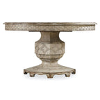 Table à manger ronde extensible blanche effet vieilli, 6 places
