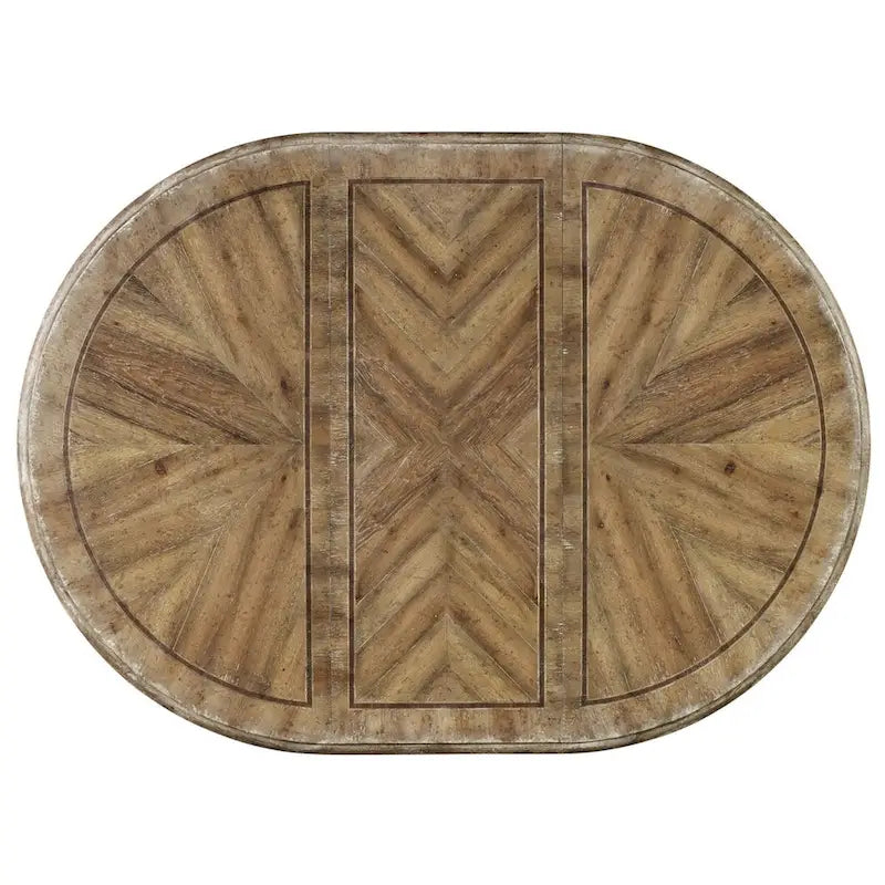 Table à manger ronde extensible blanche effet vieilli, 6 places