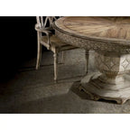 Table à manger ronde extensible blanche effet vieilli, 6 places